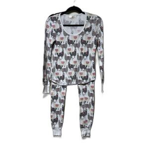 ALTAR'D STATE Two Piece Waffle Knit Pajama Set, Llama Novelty Print, Sz S